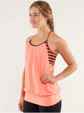lululemon athletica Coral Peach Racerback Tank with Navy Stripe